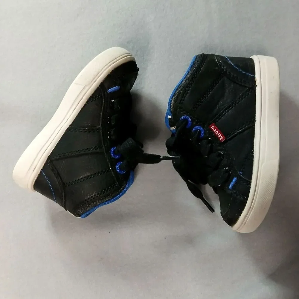 Levi's Leather High Top Sneakers Black Lace Up Walker Shoes Toddler Infant sz: 5